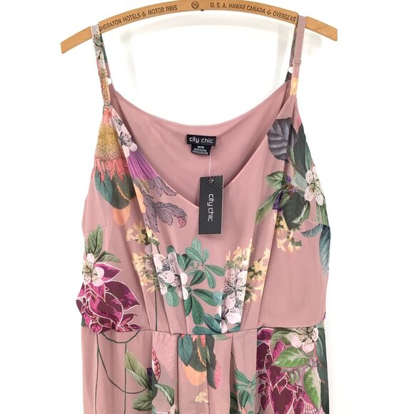 City Chic Pink Heartwine Floral Maxi Dress Size 18 Spaghetti Straps Ruffle - Picture 8 of 10